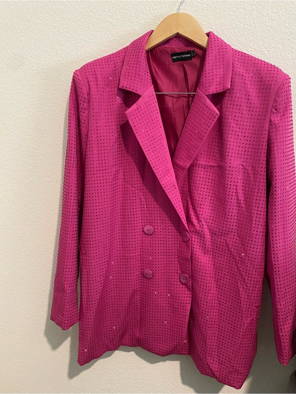 PrettyLittleThing Hot Pink Sequin Double-Breasted Blazer